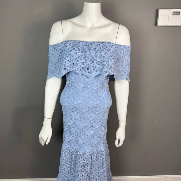 NightCap Clothing Dress Small Lace Cottagecore Off The Shoulder Blue DRAMATIC - Picture 7 of 11